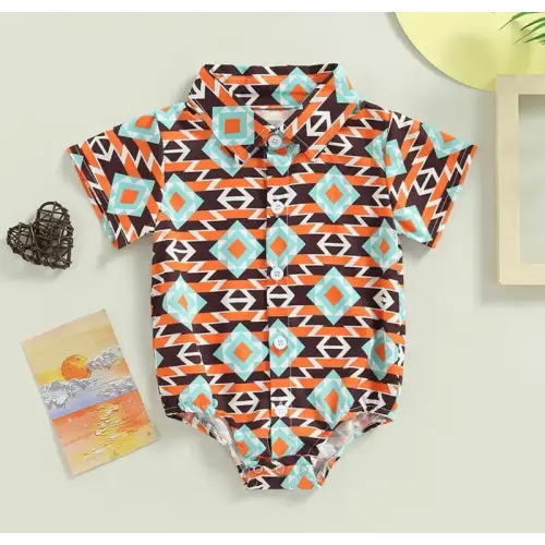 Western Baby Shirt Aztec Button Up Bodysuit | Western Bodysuit - TikTok Shop