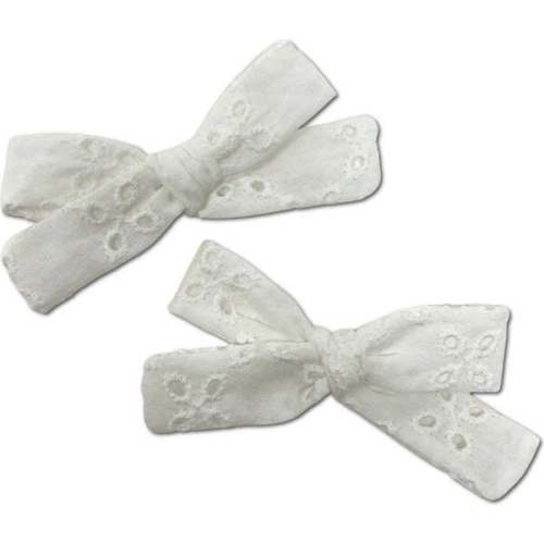 Skinny Ribbon Pigtail Bows, White Eyelet - LuluLuvs | Maisonette
