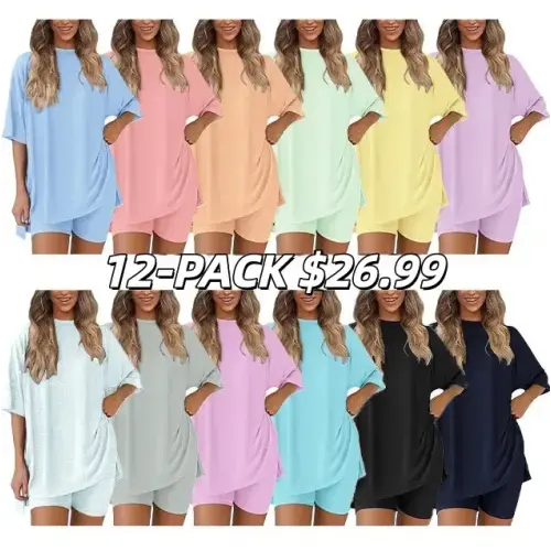 🔥Women's Two Piece Lounge Set 2026 Summer Casual Oversized Shirts Bik - temsira