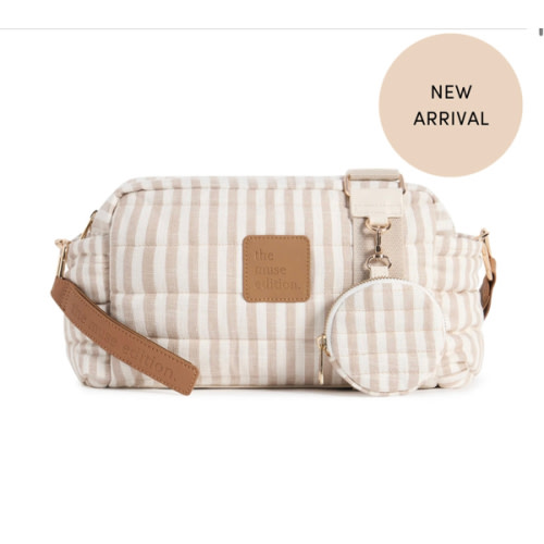 Natural Stripe Linen Baby Pram Caddy