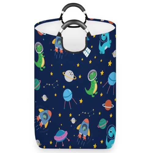 Cute Dinosaur Astronaut Laundry Basket Hamper, Large Dirty Clothes Hamper with Handle, Storage Basket Organizer Bin for Bathroom Bedroom Nursery Kids Room