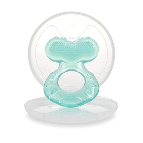 Nuby Silicone Teethe-EEZ Teether with Bristles, Includes Hygienic Case, Aqua