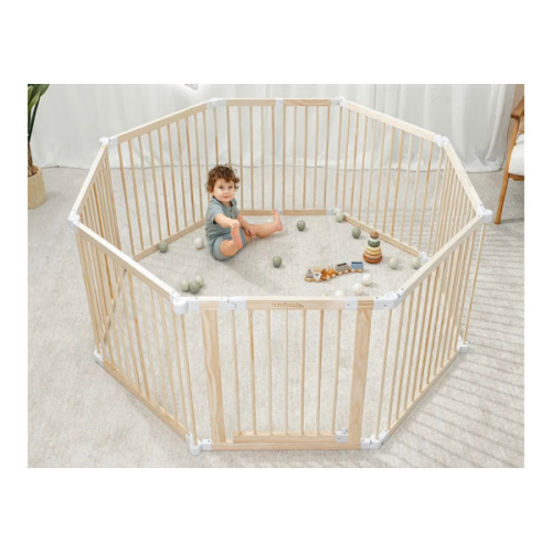 Comfy Cubs Baby Gate Playpen - 57 x 57 x 25 in, Extends Up to 228” - Pine Wood Foldable Playpen with Child-Proof Lock - Easy Assembly Baby Fence Play Area for Babies & Toddlers - Light Wood White