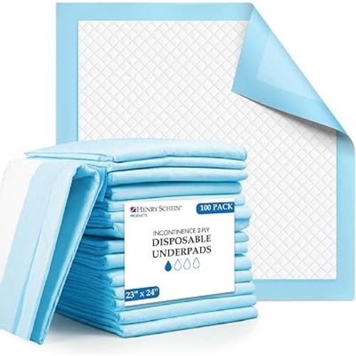 Henry Schein Disposable Underpads 23'' x 24'' (100-Count) Incontinence Pads, Bed Covers, Puppy Training | Thick, Leak Protection for Kids, Adults, Elderly | Liquid, Urine, Accidents