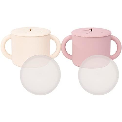 WeeSprout Snack Containers, Food Grade Silicone Cups, Spill-Proof Tops For Toddlers and Babies, Premium Hard Plastic Travel Lids, Dishwasher Safe, Set of 2 Snack Catchers