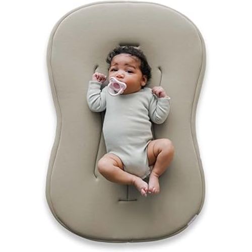 snuggle me® Baby Lounger Curve (0-6 Months) - Premium Organic Cotton with Foam Core, Machine-Washable Cover, Buttery-Soft & Breathable Infant Lounger with Travel Bag (30 in x 20 in x 1.9 in) - Birch