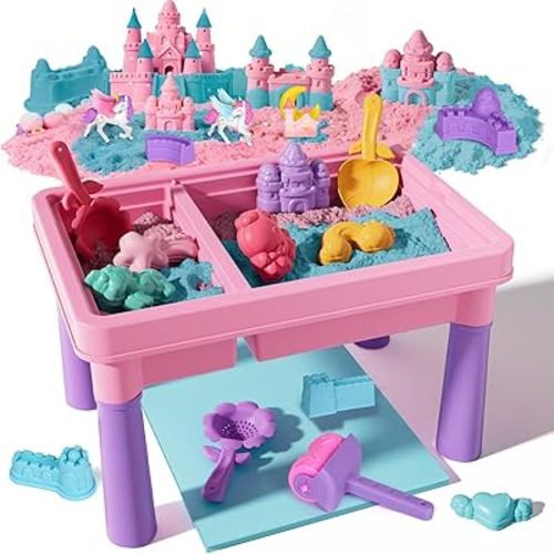 Lehoo Castle Unicorn Sensory Table with Sand 2.6Lbs, Sand Table with Lid