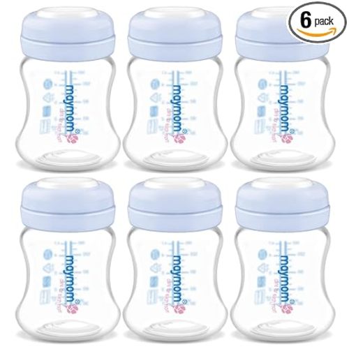 Maymom Wide-Mouth Milk Storage Collection Bottle with SureSeal Sealing Disk; Compatible with Spectra/Motif Luna/Ameda MYA/Bellababy Pumps. Can Replace Spectra S1 S2 Bottles, 6 pc (4.7Oz/140mL, 6pc)