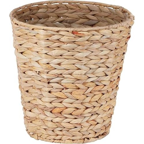 Boho Wicker Trash Can with Lid,Bathroom Trash Can with Trash Bags Hand Woven Water Hyacinth Trash Basket for Kitchen Bedroom Office