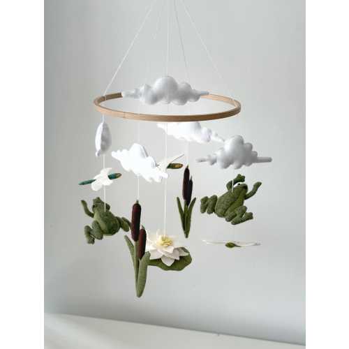 Frog Baby Mobile, Pond Nursery Decor, Dragonfly Lily Reeds, Storybook Forest Meadow, Vintage Classic Nature Crib Mobile
