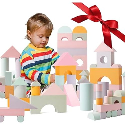 Set of 34 Jumbo Large Foam Blocks for Toddlers - Stacking Soft Blocks for Kids with Shapes & Colors Learning - Construction Building Preschool Toys - Giant Foam Bath Blocks for Toddlers 3-5 & above