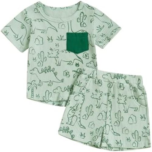 Muasaaluxi Toddler Baby Boy Clothes Summer Short Sleeve Dinosaur Print T-shirt Jogger Shorts 2Pcs Clothes Set 3M-3T