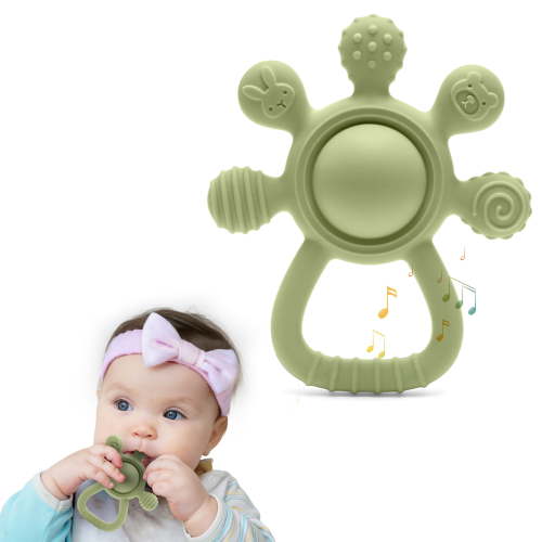 HippoBaby Silicone Gentle Rattle Easy Grip Soft Rudder Teether (Rudder - Green)