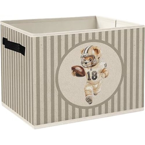 Football Bear Nursery Basket Storage Bins Box with Handles