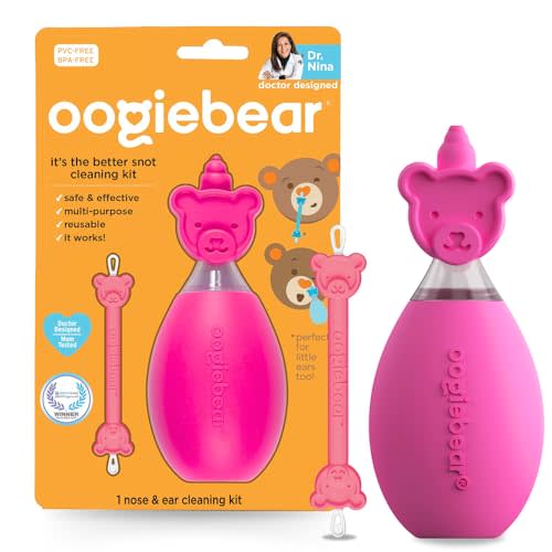 oogiebear: BearPair Baby Nose Cleaner & Ear Wax Removal Tool with Nasal Aspirator - Safe Booger & Earwax Removal for Newborns, Infants, Toddlers - Essential Baby Stuff, Diaper Bag Must-Have - Pink