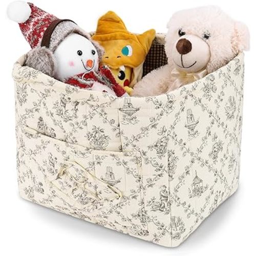 Storage Basket Boho Fabric Large Collapsible Floral Laundry Nursery Hamper Portable Folding Storage for Clothes Toys (Vine-Coffee)