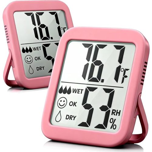 Antonki 2 Pack Room Thermometer for Home, Hygrometer Indoor Humidity Meter Gauge, Digital Temperature and Humidity Sensor Monitor for House, Terrarium, Incubator, Greenhouse - Battery Included