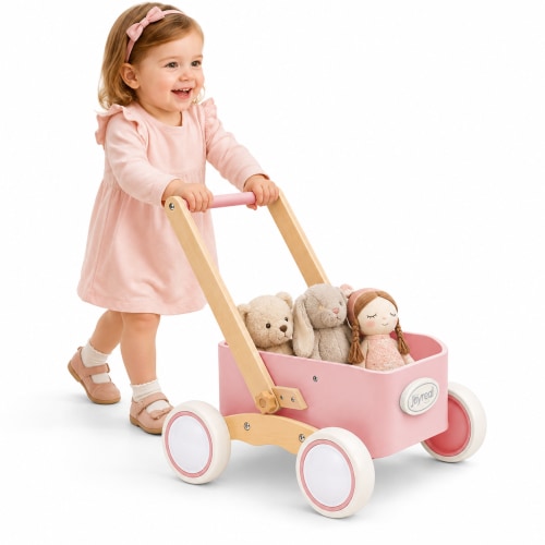 Joyreal Wooden Baby Push Walker & Toddler Wagon for First Steps