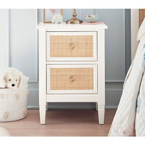 Ava Regency Caned Nightstand, Simply White/Natural Cane, In-Home Delivery