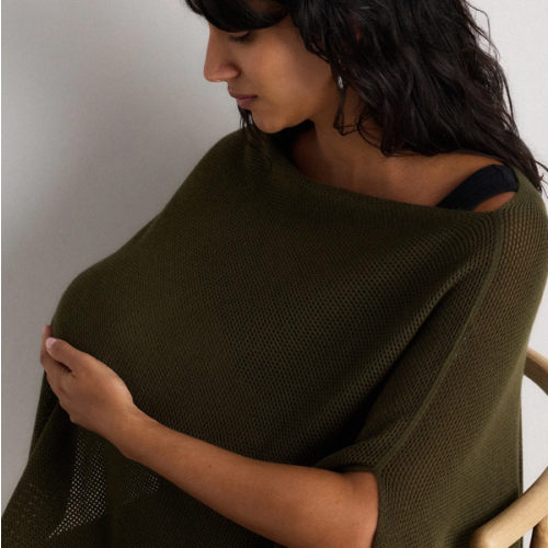Lightweight Cotton Cashmere Nursing Shawl in Olive