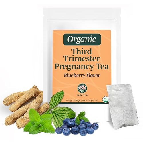 Jade Tea - Organic Third Trimester Tea | Toning & Birth Preparation Pregnancy Tea | Maximized Uterine Health for Labor & Postpartum Recovery | Caffeine-Free, Fair Trade, Sustainable, Made In USA (Blueberry)