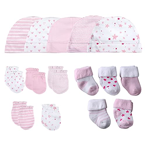 Chamie Baby's Organic Cotton Socks, Caps and Mittens Set for Baby Girls and Boys