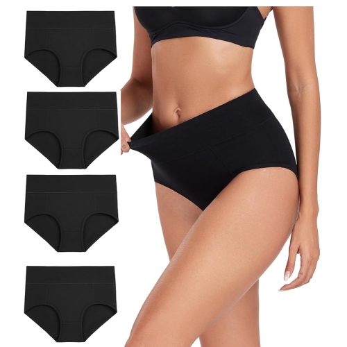 wirarpa Women's Cotton Underwear High Waist Breathable Briefs Soft Underpants Ladies Stretch Panties 4 Pack