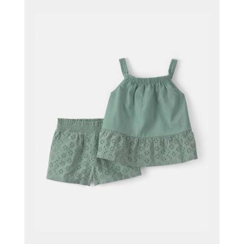 Toddler Girl 2-Piece Eyelet Tank Top & Short Set - Green | Carter's