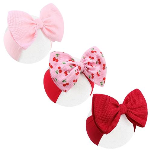 3 Pcs Baby Girl Headbands 6'' Pink Bows Cherry Hair Accessories Summer Outfits for Newborn Infant Toddler Girls Clothes