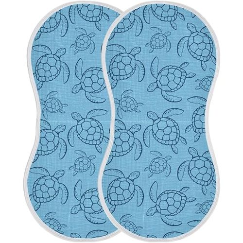 Muslin Burp Cloths for Baby Boys and Girls - 2-Pack Ultra Absorbent Sea Turtles Muslin Washcloths, Newborn Towel, Milk Spit Up Rags, Burp Cloth Bibs for Unisex, 22 x 11 Inch