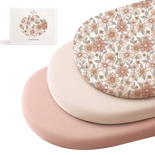 Konssy 3 Pack Stretchy Bassinet Sheets for Baby Girls and Boys, 32"x16" | Silky-Soft & Breathable, Bassinet Mattress Sheet, Compatible with Halo Bassinest Swivel Sleeper, Graco, Snoo (Vintage Petals)