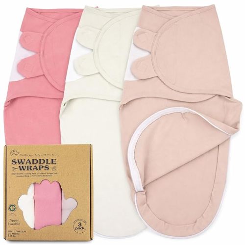 Bublo Baby Organic Zipper Swaddle Sleep Sacks – 3-Pack Swaddles for Newborns 0-3 Months, Adjustable & Breathable Infant Sleep Sack, Easy Diaper Change Swaddling Blanket for Baby Girls & Boys