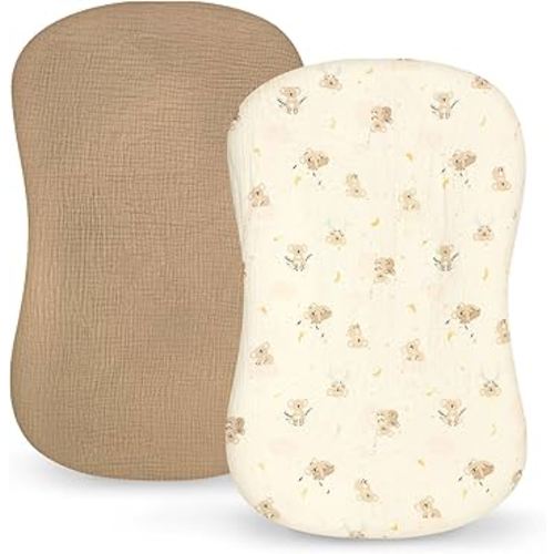 Pea Pod Muslin Baby Lounger Cover 2 Pack Cotton Slipcover, Soft Breathable Infant Lounger Covers Only for Newborn Baby Nest Lounger Sheets for Cozy Naps 0-12 Months（Koala)