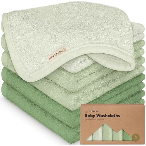 6-Pack Baby Washcloths, Soft Absorbent Washcloths for Face, Body (Verde) | Viscose from Bamboo Washcloths, Baby Towels, Newborn, Kids, Toddlers, Infant, Gentle on Sensitive Skin, 10x10, Reusable
