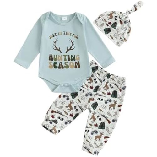 Baby Boy Hunting Clothes Retro Bodysuit Mallard Duck Deer Jogger Pants Hat Cute 3Pcs Newborn Coming Home Outfit Fall