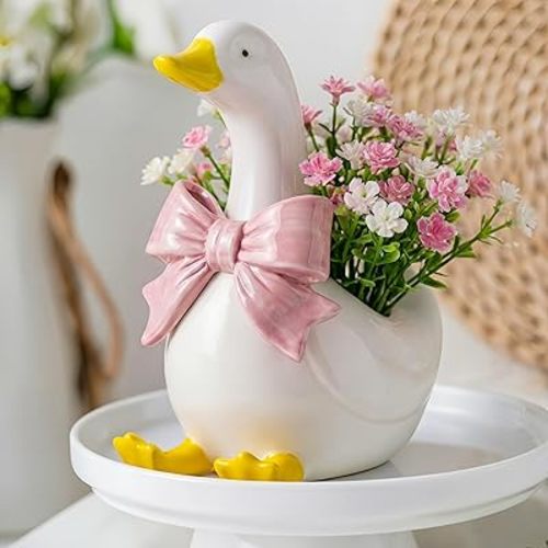 Silly Goose Vase Cute Ceramic Flower Vase for Silly Goose Birthday Party Table Decorative Home Nursery Aesthetic Decor(Pink)