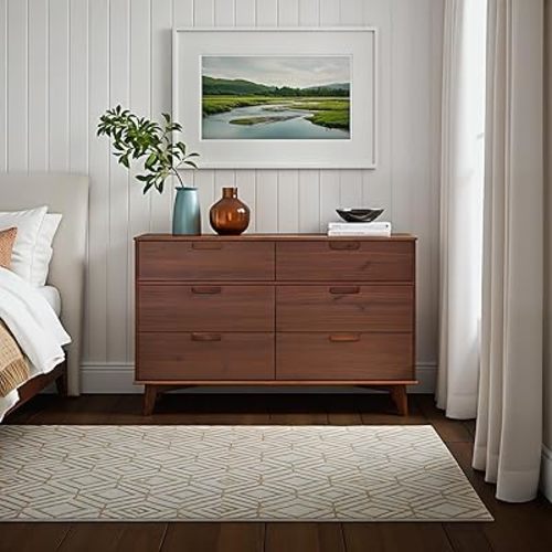 Walker Edison Sloane 6-Drawer Groove Handle Solid Wood Dresser, 52 Inch, Walnut