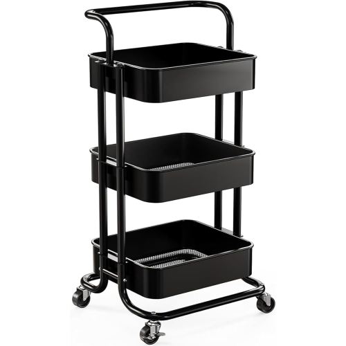 Amazon.com : Pipishell 3 Tier Rolling Cart, Metal Utility Cart with Wheels and Handle, Rolling Storage Cart for Nursery Room, Living Room, Painting Room, Office and Kitchen, White : Office Products