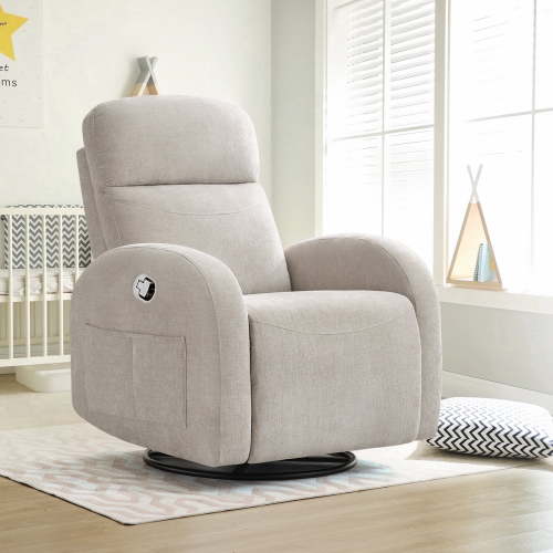Aemeios Chenille Swivel Rocker Glider Manual Recliner Nursery Rocking Chair with Double Pockets, Camel