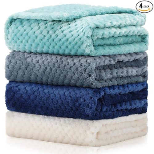 Frienda 4 Pcs Baby Fuzzy Blanket Fluffy Baby Blanket for Boys Girls Soft Warm Infant Newborn Toddler Receiving Nursery Bed Supplies, 32 x 24 Inch(Blue Green Color)