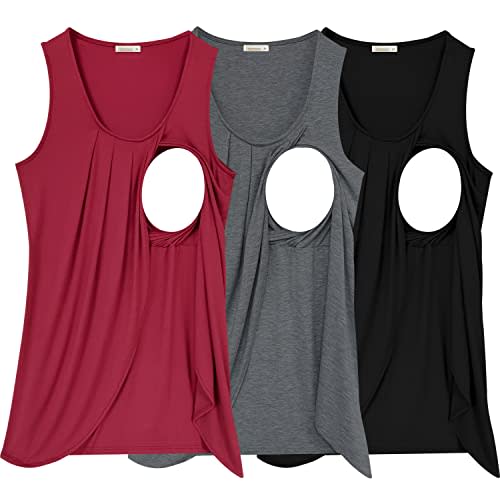 PARNIXS Summer Women's Maternity Nursing Tank Top Sleeveless Comfy Breastfeeding Clothes