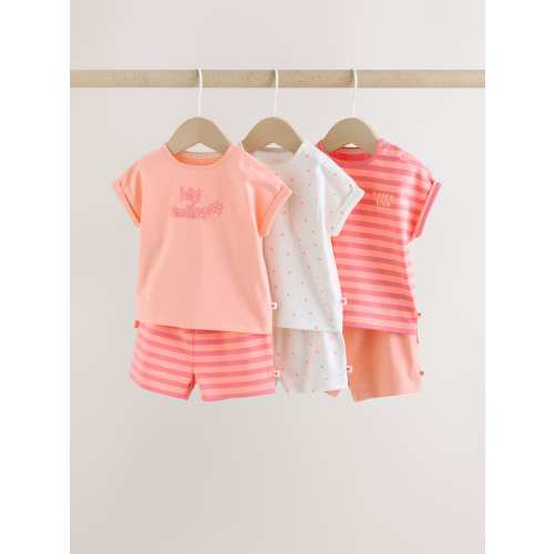 Pink Slogan Short Sleeve Top and Shorts Baby Set 6 Piece (0mths-2yrs)
