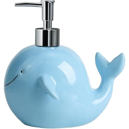 Colias Wing Sea Animals Pattern Soap Dispenser with Plastic Pump, Refillable Lotion Soap Bottle, Lotion Bottle, Hand Soap Dispenser, Home Decoration-Whale