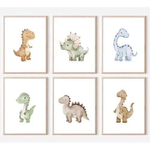 Dinosaur Nursery Wall Art Kids Canvas Poster Boys Room Wall Decor Watercolor Dino Wall Art Toddler Baby Pictures Dinosaur Prints Nursery Artwork for Boys Room Bedroom 8x10 Inch Unframed Set of 6