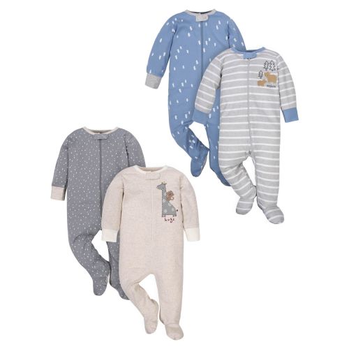 Wonder Nation Unisex Baby Zip Front Sleep ‘N Play Pajamas, 4-Pack, Sizes NB-9m