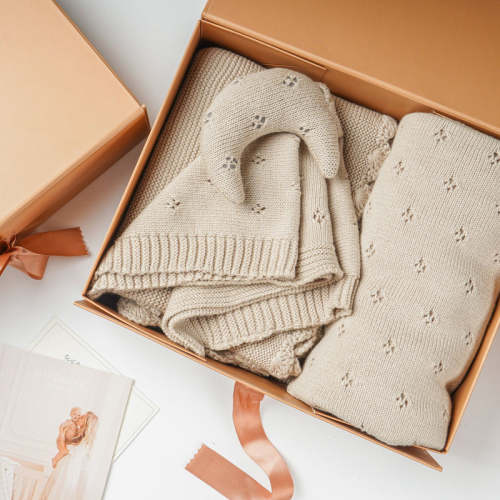 Baby Blanket Gift Set with Moon Lovey - Beige