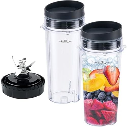 Replacement 6-Fin Male Blade and 16oz Cups for Nutri Ninja Blender,Only for BL660 BL663 BL740 BL770 BL771 BL772 BL773 BL780 (5-pack)