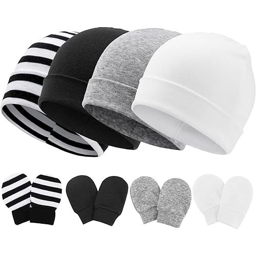 BQUBO Baby Hats and Mittens Infant Cotton Beanie Gloves No Scratch Set Newborn Hospital Hat for Boys Girls