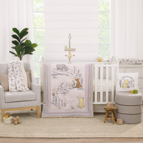 3 Piece Nursery Crib Bedding Set - Classic Pooh Naturally Friends
