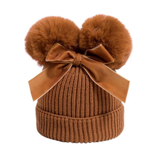 Povozer Baby Beanie Winter Hat Knitted Warm Hat with Bow Infant Toddler Beanies(Brown,6-36M)